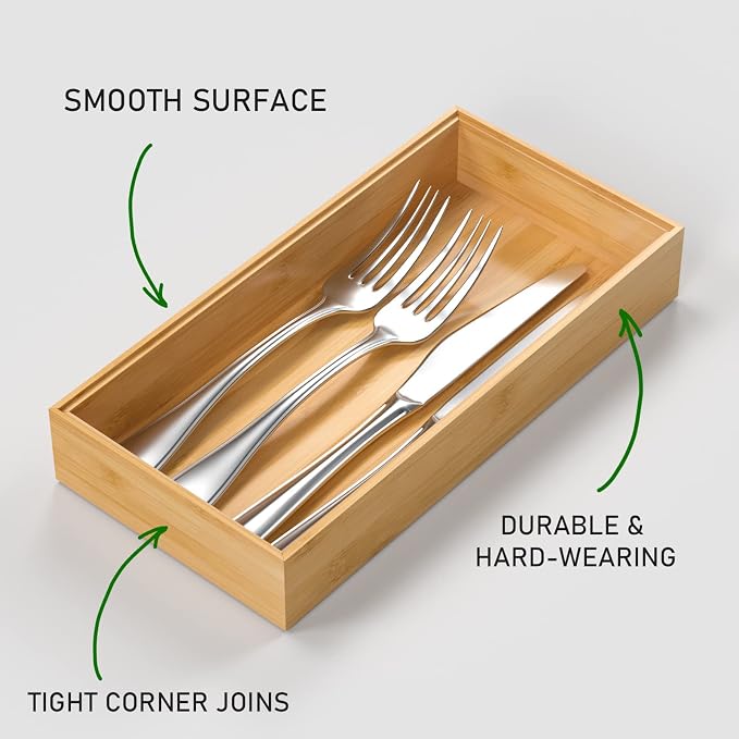 VeyFey Silverware Tray for Drawer, Stackable Kitchen Bamboo Drawer Organizer - Image 2