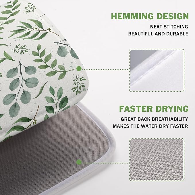 Kawani Sage Green Dish Drying Mat 16x18 In Absorbent Reversible Eucalyptus - Image 4