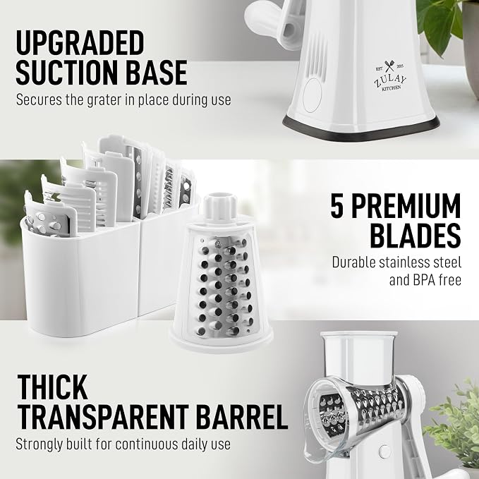 Zulay Kitchen Rotary Cheese Grater 5 Blade Cheese Shredder - Image 7