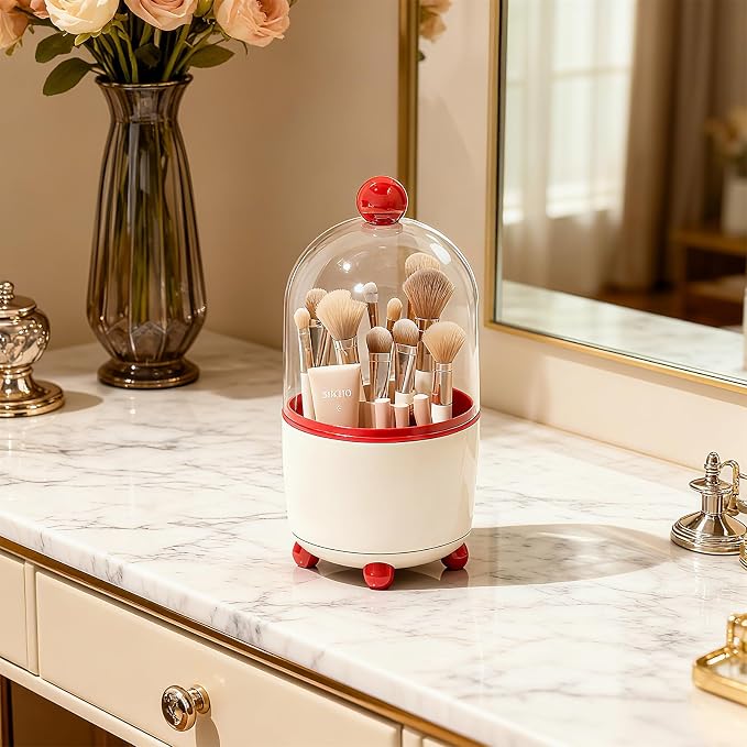Makeup Brush Holder with Lid, Cosmetic Tools Organizer with Cover, 360° - Image 2