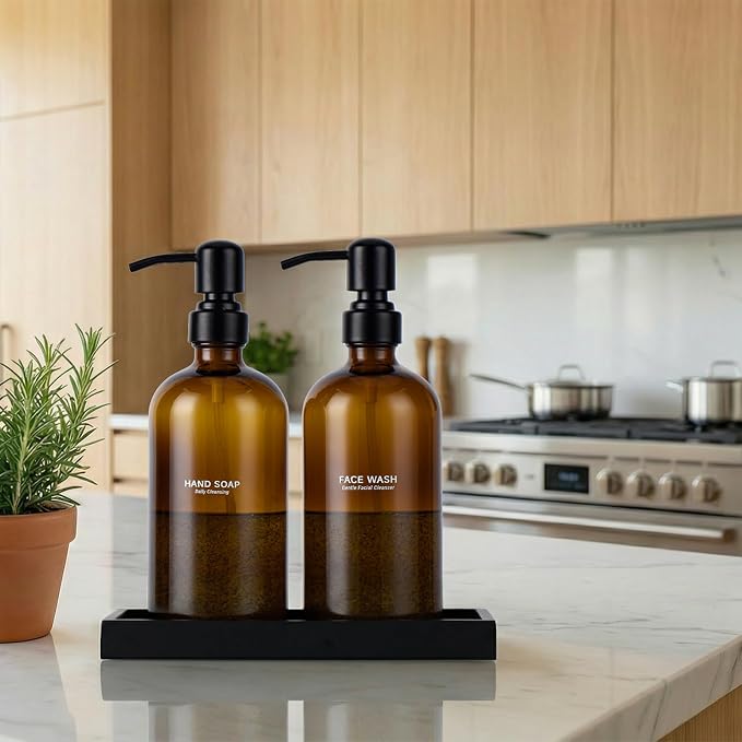Glass Soap Dispenser Set for Kitchen, Hand and Dish Soap Dispenser - Image 5