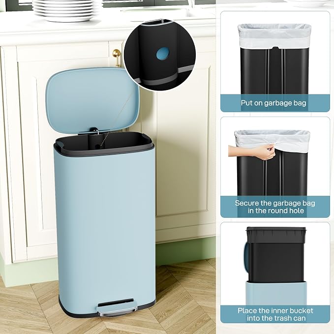 Arlopu 8/13.2 Gallon Step Trash Can, Stainless Steel Garbage Bin, Soft-Close - Image 7