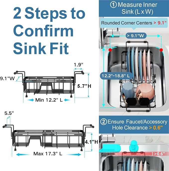 iSPECLE Small Sink Dish Drying Rack, 9.1" W Expandable Compact Rust Resistant - Image 2