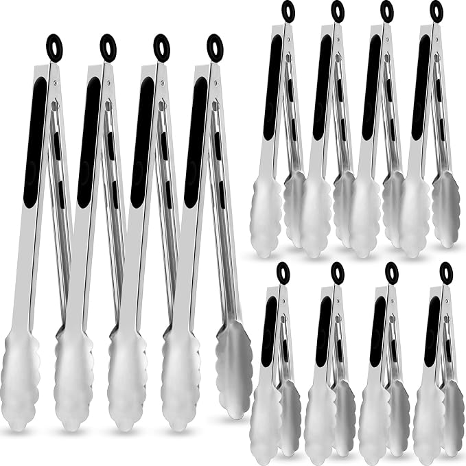 Chengu 12 Pack Stainless Steel Kitchen Tongs 7/9/12 Inches Food Serving Tongs by CHENGU