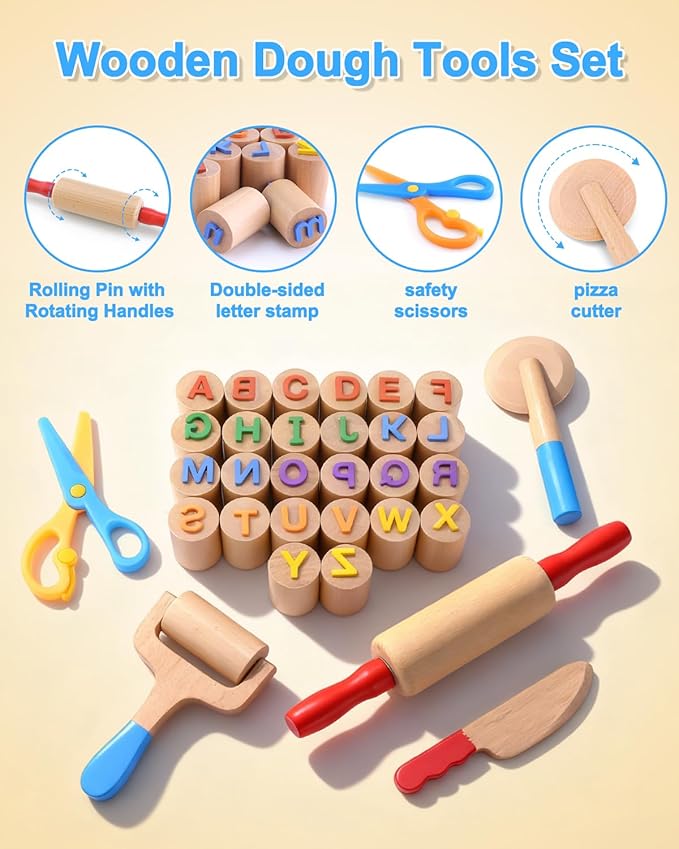 Wooden Dough Tools Kit for Kids, Dough Accessories - Image 2