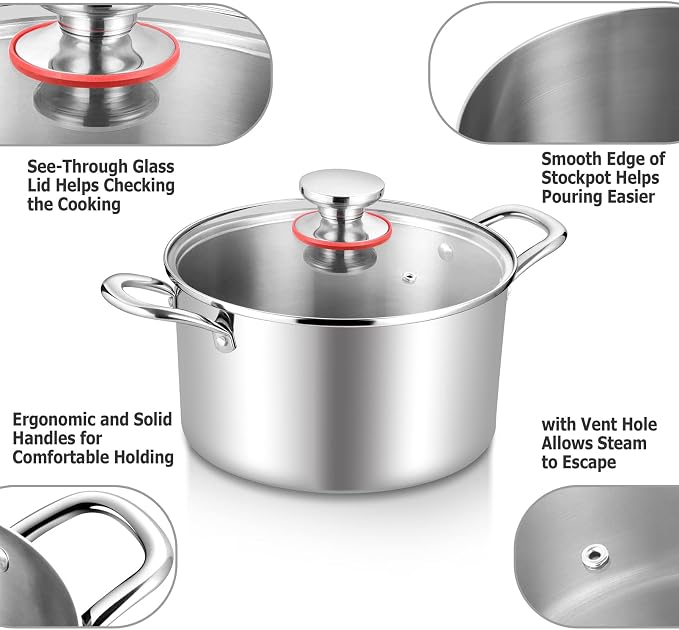 TeamFar 6 Quart Stock Pot, Stainless Steel Tri-Ply Cooking Pasta Pot - Image 4