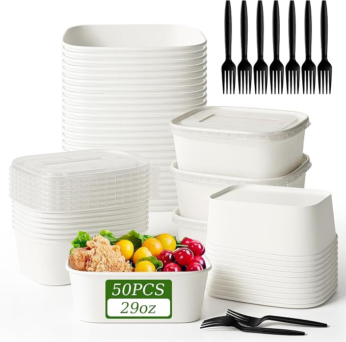 DI QIU REN 50-Pack 29oz Disposable Meal Prep Containers by DIQIUREN