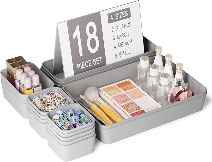 18 pcs Desk Drawer Organizer Tray, Stackable Organizer Containers by Homhut