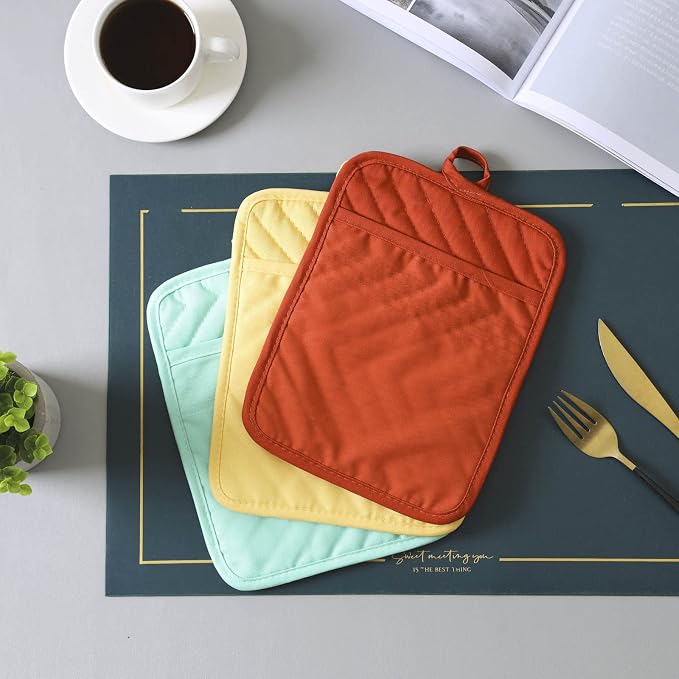 Anyi Pot Holders and Oven Mitts 7" X 9" Heat Resistant Cotton Pocket Pot Holder - Image 7