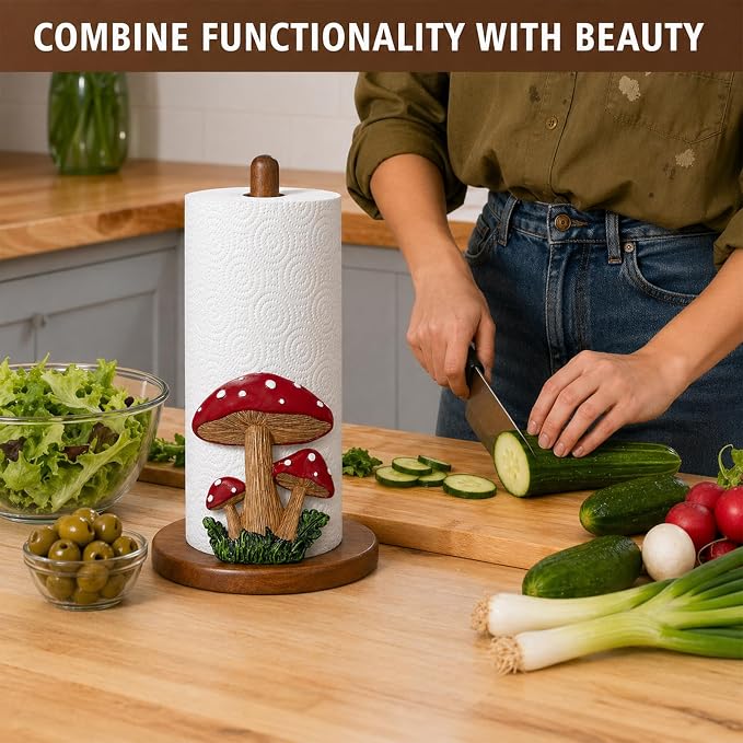 Mushroom Decor Paper Towel Holder, Cottage Core Decor - Image 2