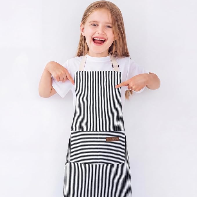 2 Pack Stripes Kids Apron, Kids Cooking Aprons - Image 7
