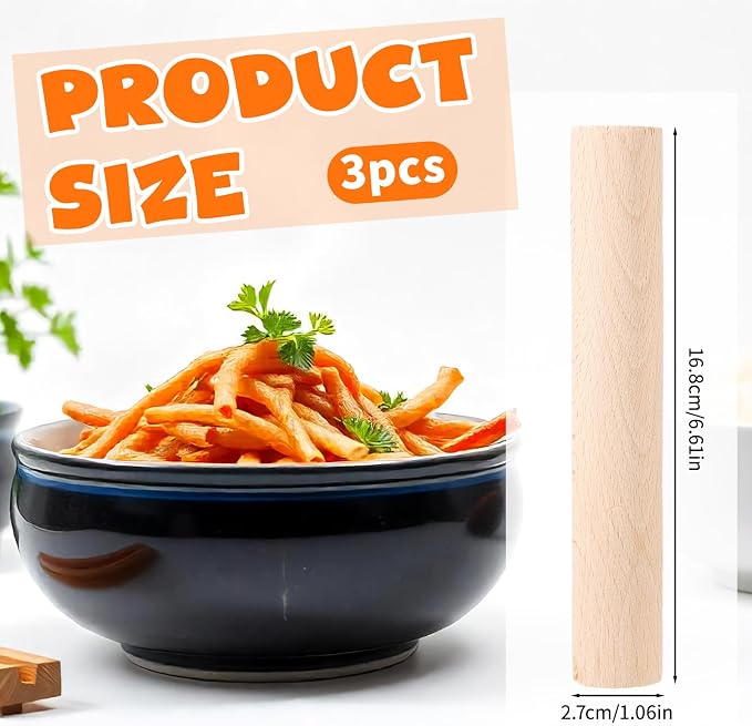 3 Pieces Small Wood Rolling Pin, Dumpling Roller 6.6 Inch Short Rolling Pin - Image 2