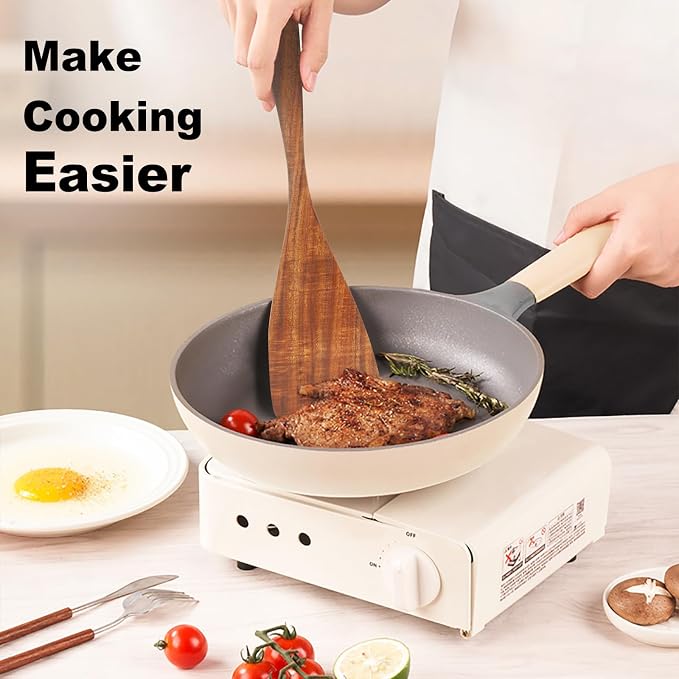 Jilla-hla Wooden Spatula Nonstick Turner Acacia Wood, Long Handle Flat Frying - Image 5