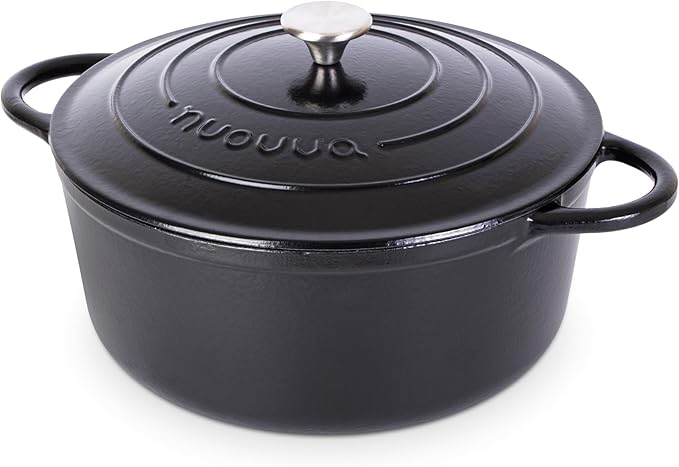 Cast Iron Dutch Oven with Lid – Non-Stick Ovenproof Enamelled Casserole Pot – by Nuovva