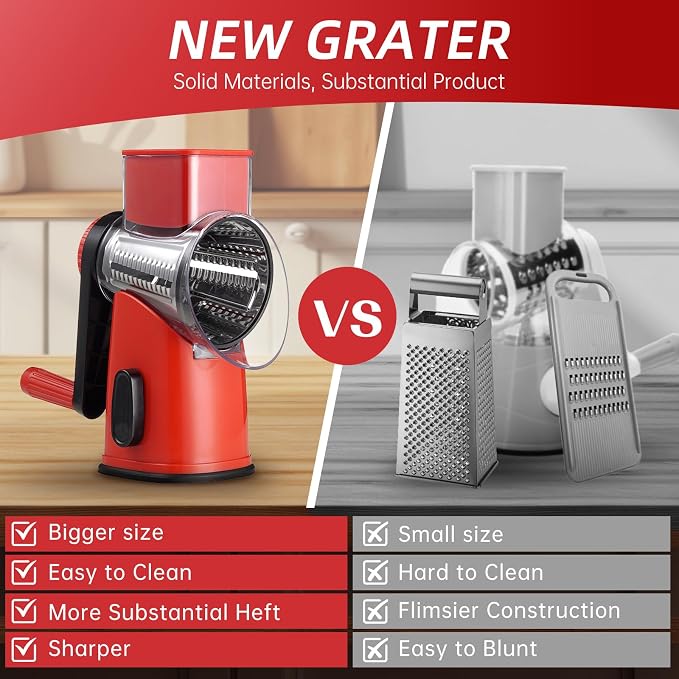 Rotary Cheese Grater with 4 Blades, Hand Crank Cheese Grater with Waffle Slicer - Image 5