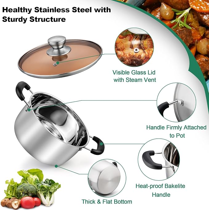 TeamFar Stock Pot 6 qt, Stainless Steel Stock Pasta Soup Pot - Image 3
