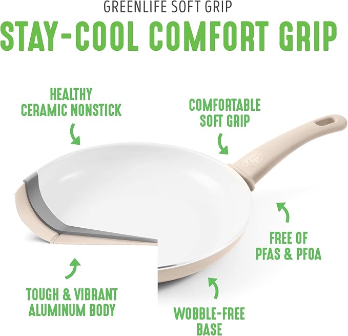 GreenLife 16 Piece Nonstick Cookware Set, Soft Grip Non-Toxic PFAS-Free Ceramic - Image 4