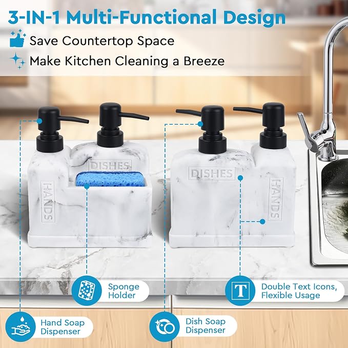 Kitchen Hand Soap and Dish Soap Dispenser Set, Dual Soap Dispenser - Image 2