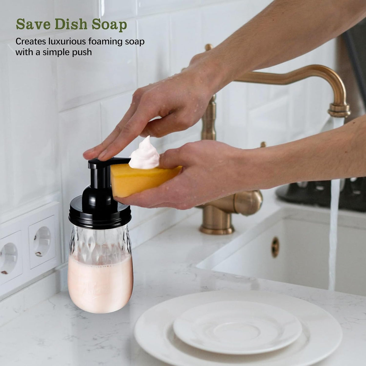 Amolliar 16Oz Foaming Soap Dispenser with Pump Lid, Plastic Refillable