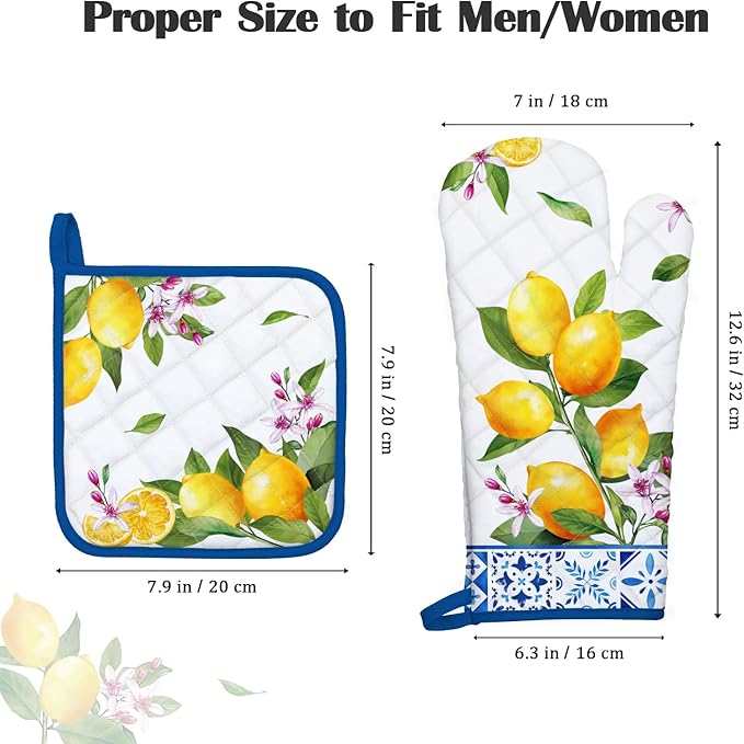 Summer Lemon Oven Mitts and Pot Holders Sets 2Pcs, 100% Cotton Heat Resistant - Image 4