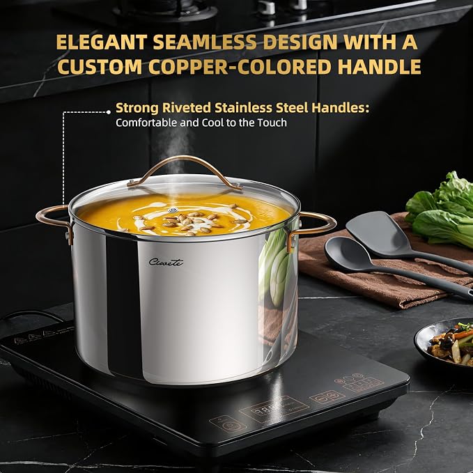 Ciwete 12 Quart Stock Pot with Lid, Upgraded Tri-Ply Stainless Steel Pot - Image 6