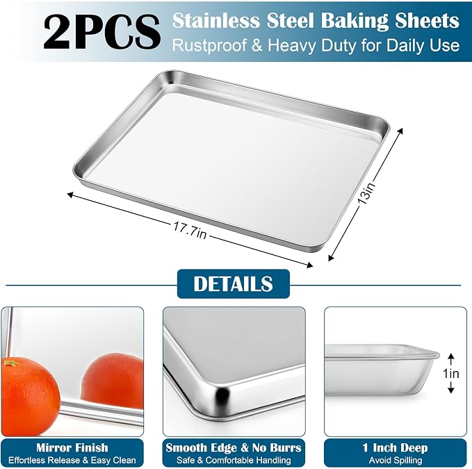 E-far Baking Sheet with Wire Rack, Large Stainless Steel Cookie Sheets Pan & - Image 2