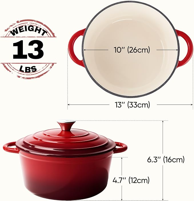 6 Quart Dutch Oven Pot with Lid, Non Stick Enameled Cast Iron Dutch Oven - Image 4