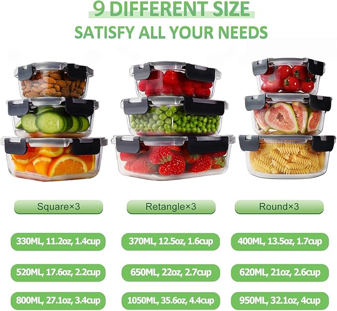 HOMBERKING 18 Piece Glass Food Storage Containers - Image 3