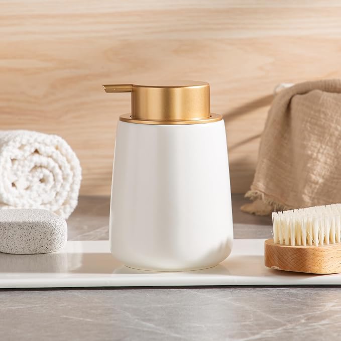 Enra Foaming Soap Dispenser, 12 oz Beige Ceramic Modern Foam Hand Soap Dispenser - Image 7