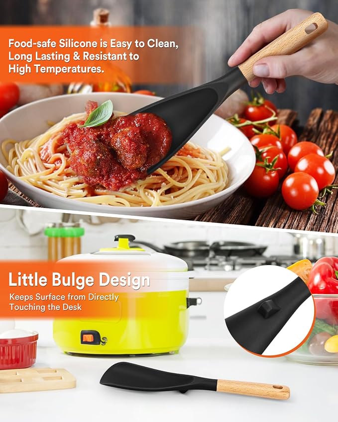 Cooking Spoon and Rice Scooper for Nonstick Cookwares, Wood Handle Spoon for - Image 3