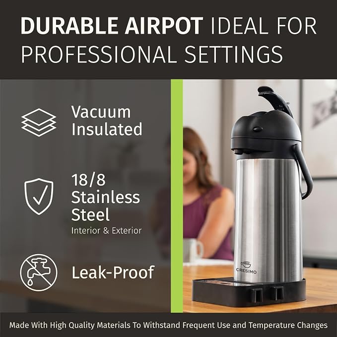 Airpot Coffee Dispenser with Pump & Tray - 102oz/3L Coffee Carafe with Pump - - Image 7