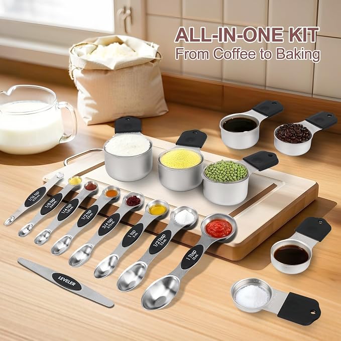 16-Piece Stainless Steel Measuring Cups and Spoons Set, Strong Magnetic Nesting - Image 6