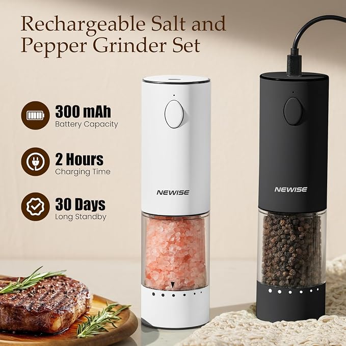 Electric Salt and Pepper Grinder Set, Adjustable Coarseness & LED Light - Image 4