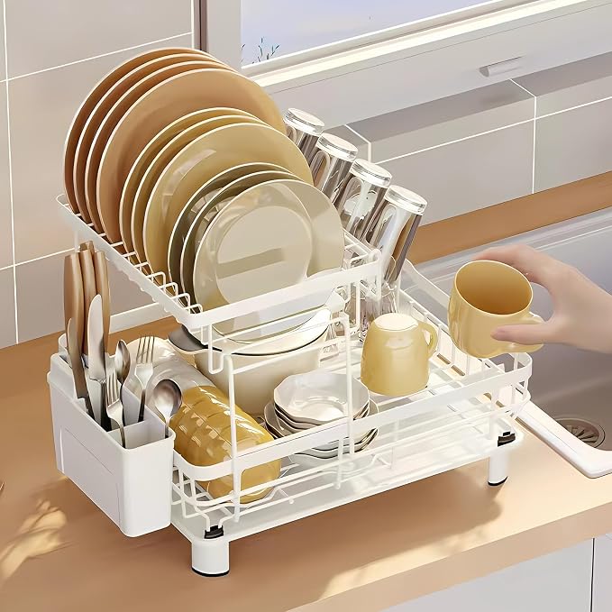 Small 2 Tier Dish Drying Rack, Space Saving Dish Racks - Image 4