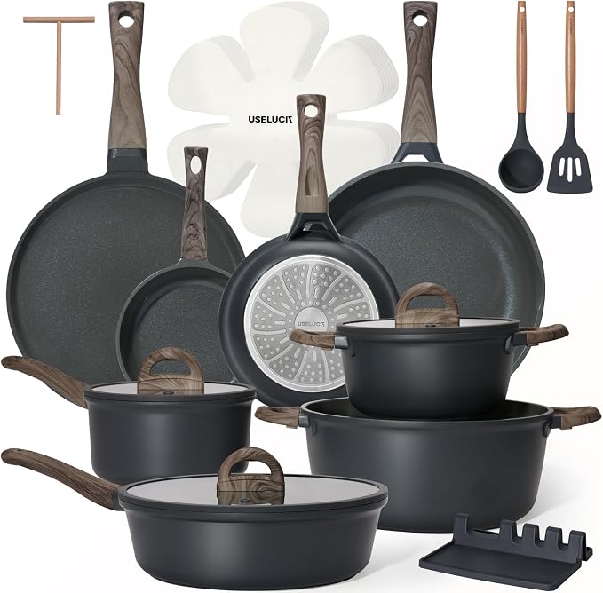 Pots and Pans Set Nonstick 22 Pcs, Ceramic cookware set Non-Toxic CoatingGray by useluck