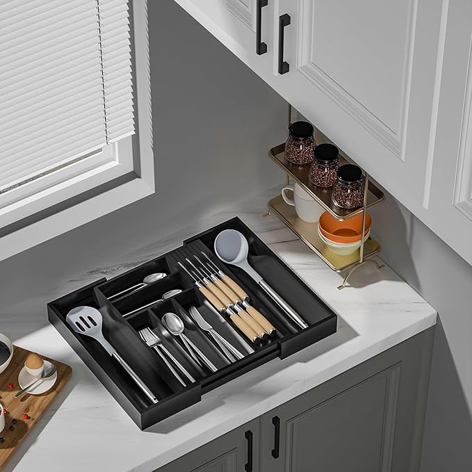 TIOPGHAD Bamboo-Silverware-Drawer-Organizer-Kitchen, Expandable Utensil Holder - Image 4