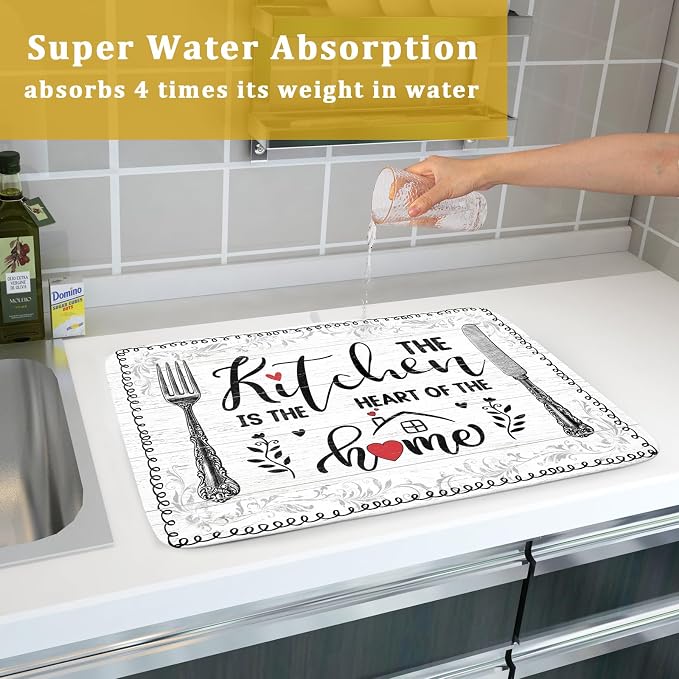 White Kitchen Dish Drying Mat 18x24 Inch Knife Fork Dish Drainer Rack Mats - Image 7