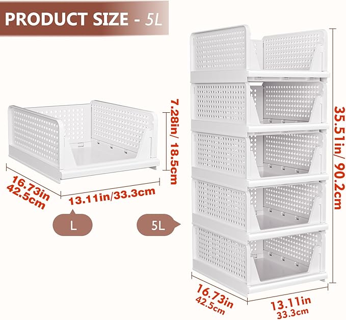 CTSNSLH 5 Pack Closet Organizers Storage Box, Closet Storage Stackable Storage - Image 2