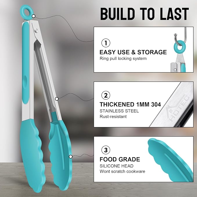 HOTEC Premium Stainless Steel Locking Kitchen Tongs - Image 3