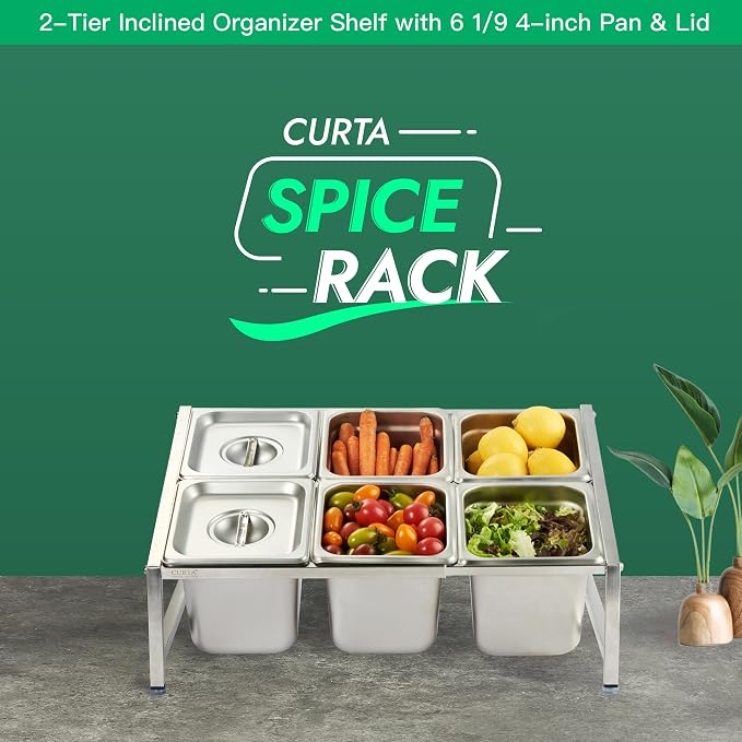 CURTA Expandable 18/8 Stainless Steel Spice Rack Set, NSF Certified, 2-Tier - Image 2