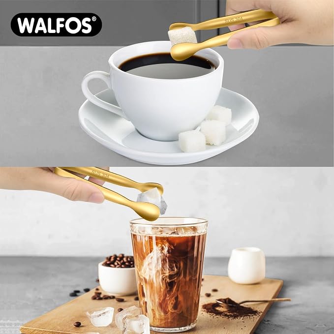 Walfos Small Gold Tongs For Serving, Food Grade Stainless Steel 4" Mini Tongs - Image 2