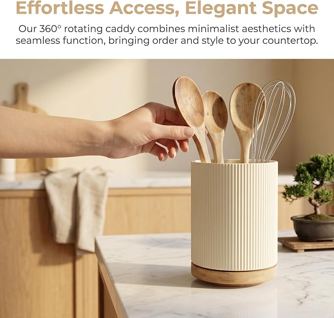 QUELIEN Utensil Holder, 360° Rotating Ceramic Kitchen Utensil Holder - Image 5