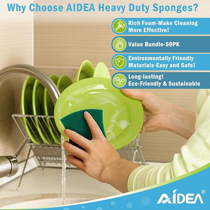AIDEA Sponges Kitchen, 50 Pack Heavy Duty Dish Sponge, Cleaning Dish Scrubber - Image 4