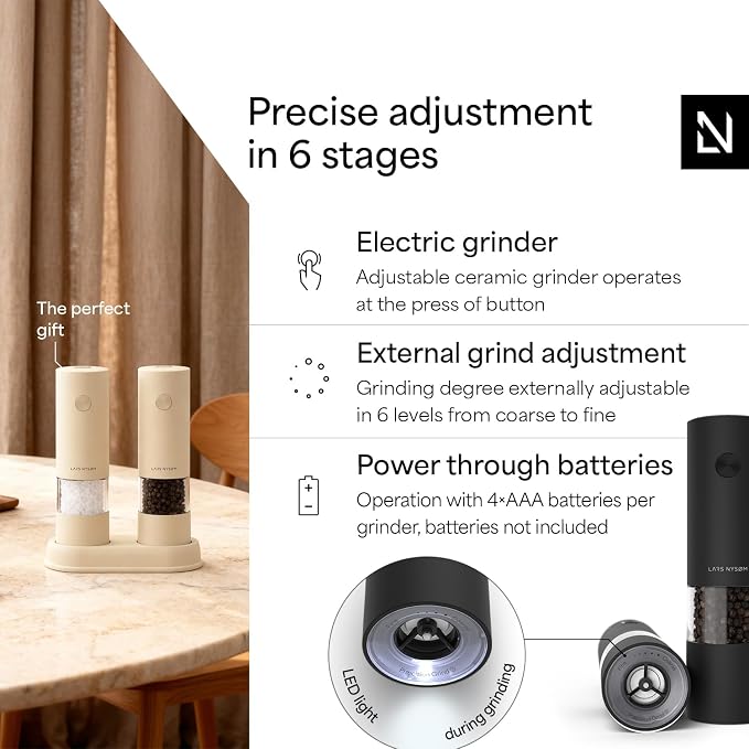 LARS NYSØM Electric Salt and Pepper Grinder Set I Automatic Salt and Pepper - Image 2