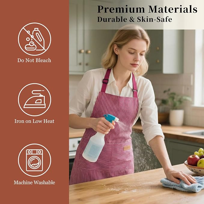 2 Pack Cooking Aprons Adjustable Bib Apron - Image 5