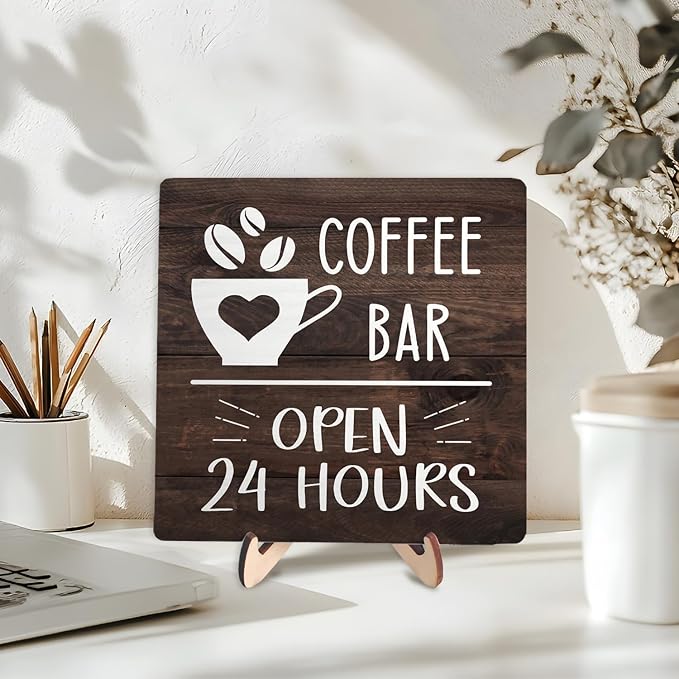 Coffee Bar Sign Plaque Decor, Vintage Farmhouse Kitchen Counter Sign - Image 3