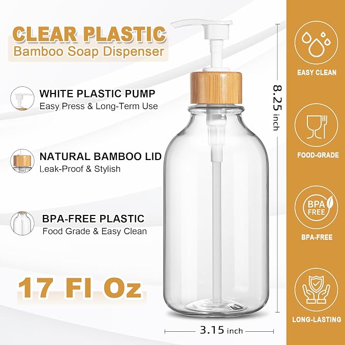 KASUNTING Clear Soap Dispenser, 2 Pack Plastic Dish Soap Dispenser - Image 3