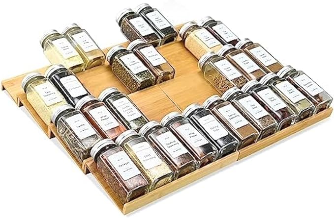 Spice Drawer Organzier, 4 Tiers- 8Pcs Bamboo Spice Rack Tray Insert by KitHero