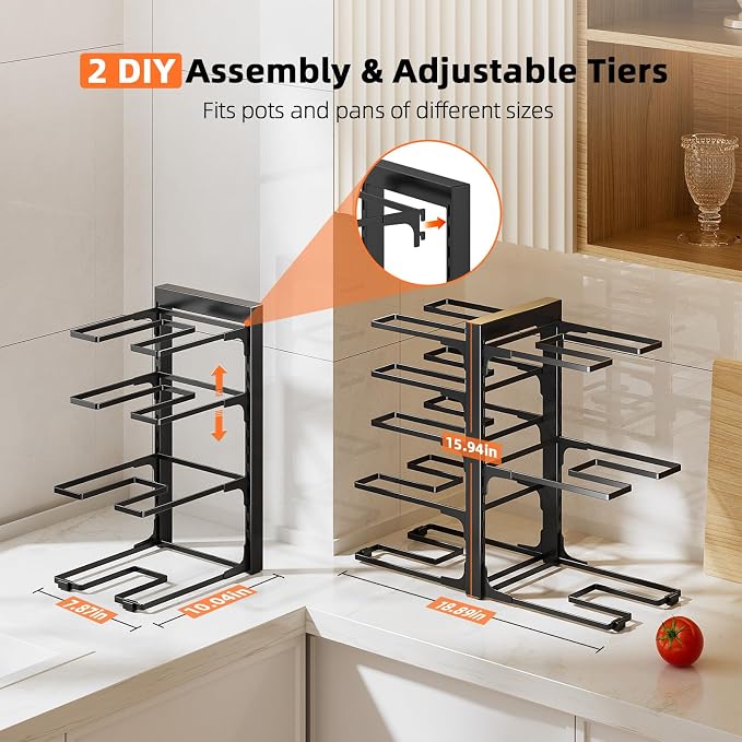MUDEELA Pots and Pans Organizer Rack under Cabinet 8-Tiers Adjustable Heavy - Image 4