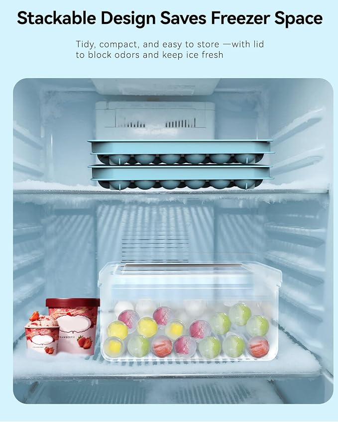 Ice Cube Trays with Lid and Bin, BPA-Free Mini 0.75 Inch Sphere Ice Molds - Image 4